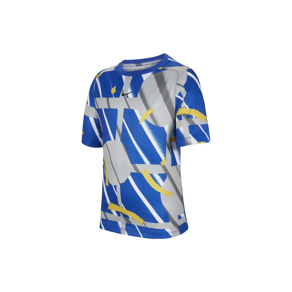 Nike Dri-FIT Multi Logo Printed Striped Crew Neck Short Sleeve T-Shirt Kids Tops Blue FD3930-480