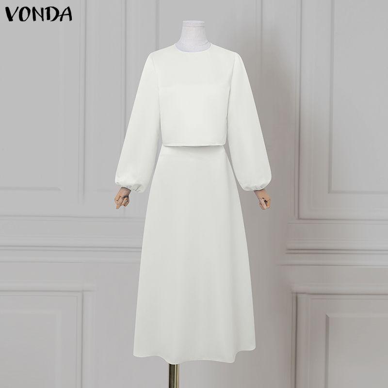 VONDA Elegant Women Outfits Long Sleeve Short Blouse and Skirts Casual Two Piece Suit Sets