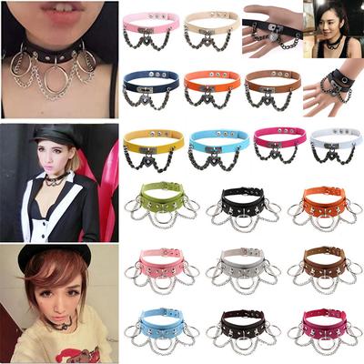 Punk Rock Harajuku Rivet Necklace Choker Collar for Women Men Girls Fashion PU Leather Alloy Cool Gothic Lock Link Circle Collar Choker Necklace