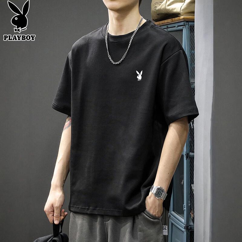 PLAYBOY Men's Pure Cotton Short Sleeve Crew Neck T-Shirt