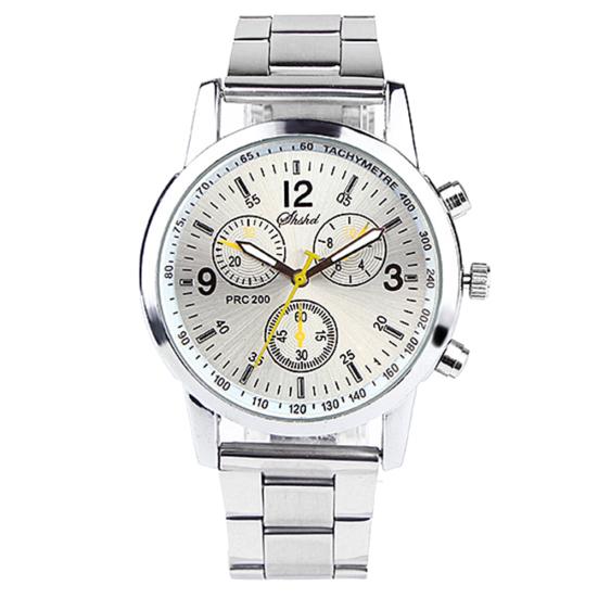 Fashion Men Round Sub-dials Decor Alloy Band Analog Quartz Wrist Watch Gift