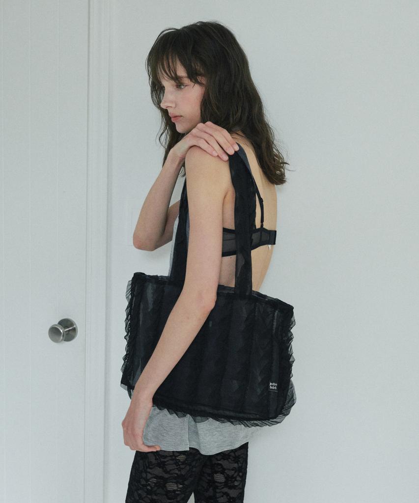 Jedrefeb5 Sheer Ruffle Shoulder Bag Reversible Black