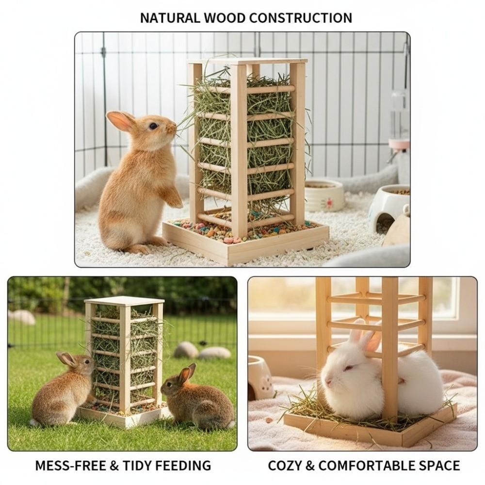 Practical Wooden Rabbit Hay Manger Detachable Self-Feeding Rabbit Hay Rack Durable Hay Grass Holder Cage Accessories