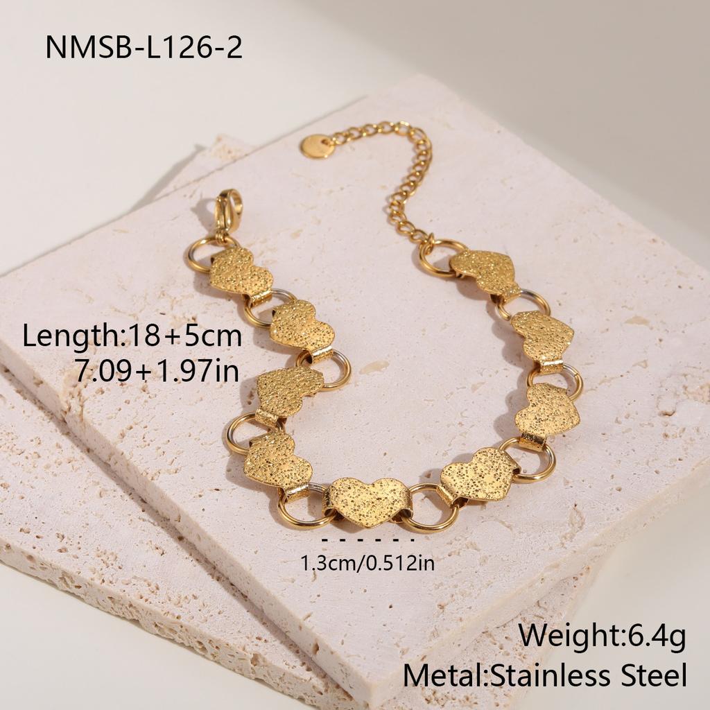 GEMCHIC Women's 18K Gold Plated Stainless Steel Heart Hollow Necklace Bracelet Set Geometric Chain Fashion Jewelry