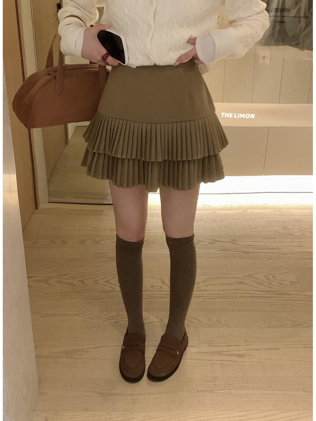

Limon High-Waisted Wool Plaid Pleated A-Line Skirt for Women - Winter 2025 Collection L хакі