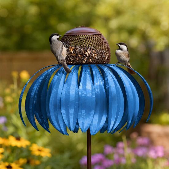Bird Feeder, Painted Iron Bird Feeder with Petal-Top Grain Storage, Iron Art Design Bird Feeder for Hummingbirds And Finches Outdoor Garden Decoration