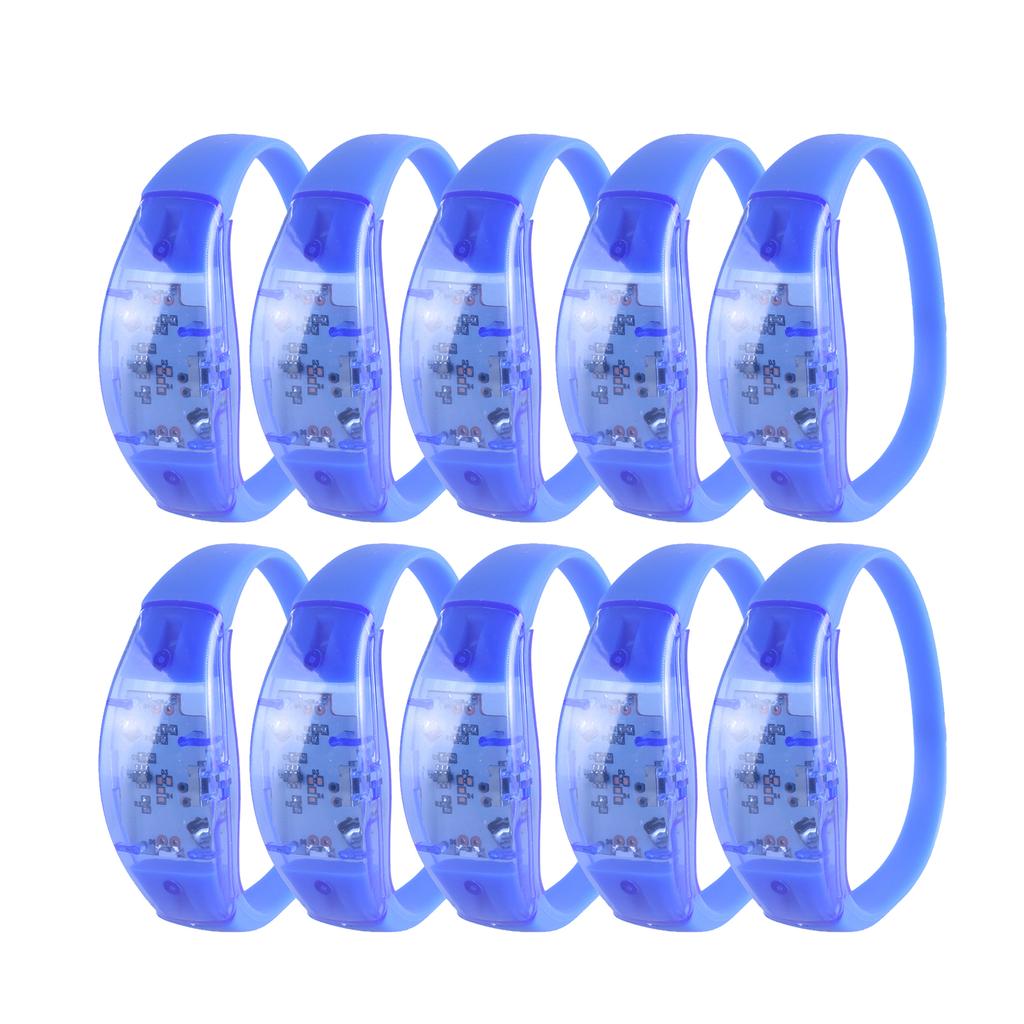 Pack of 10 LED Silicone Bracelets Flashing Light Up Wristband Accessory Adjustable Size Wrist Bands Jewelry for Party