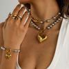 Yori Popular Stainless Steel Heart-Shaped Ring Earrings Necklace Set 18K Golden Plated Daily Jewelry Accessories Set