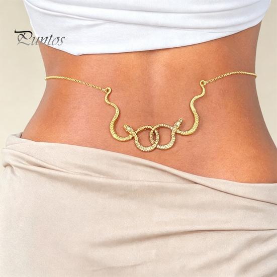 Beach Bikini Accessory Double Snake Wrap Waist Chain, Adjustable Layered Belly Chain for Women, Vintage Gold Lightweight Metal Belt Fashion