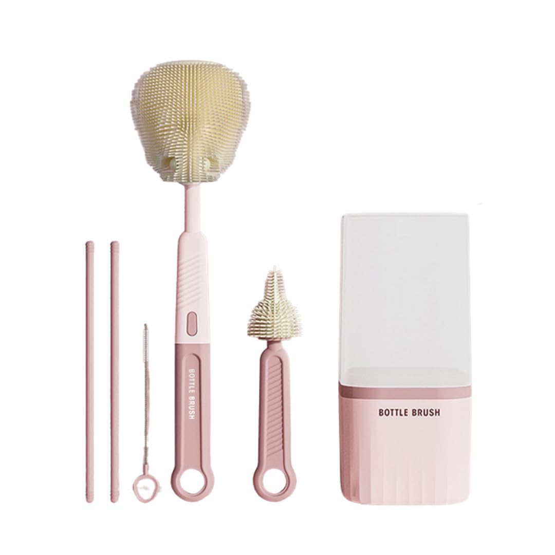 

Asdays Baby Bottle Travel Silicone Bottle Cleaning Drying Easy Cleaning Type Brush, Bottle, Brush, Stand, (Pink, A) розовый