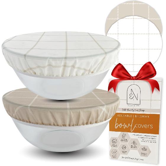 Nectar & Nest Reble Bowl Covers for Bread Proofing (2 Lg) - Beeswax Bowl Covers Reble, 100% Organic Cotton, Elastic Cover for Sourdough, Dough
