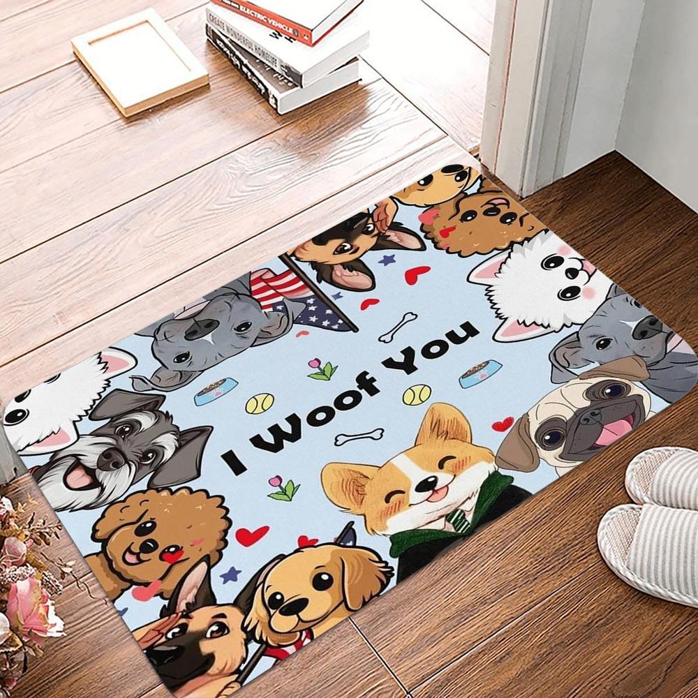 Puppy Dog Door Mat Kawaii French Bulldog Non Slip Bedroom  Kitchen Doormat Polyester Home Carpet Farmhouse Autumn Decor Rug