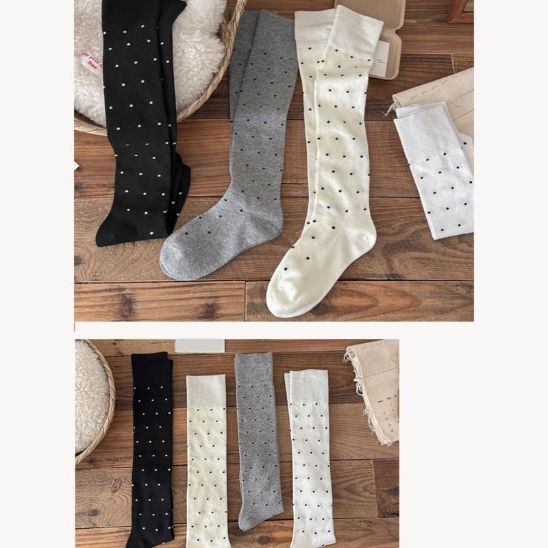 Elegant Anime Knees High Soft Cotton Socks With Dot Pattern Long Calf Dress Socks For Fashion And Daily Wear