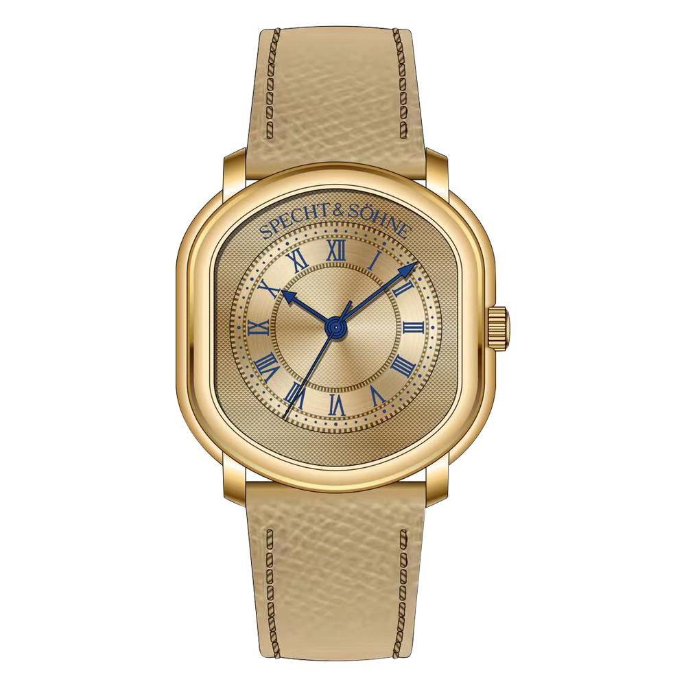 

2025 Новая Мода Specht & Söhne Винтажные Мужские Часы PVD Золото Нержавеющая Сталь Часы Натуральная Кожа Япония Механизм VH31 Водонепроницаемые золотой