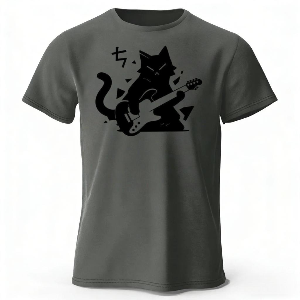 New Rock Cat Creative Printed Cotton Short Sleeve Summer Mens Loose Large Comfortable Sports Tshirt Fashion Casual Top