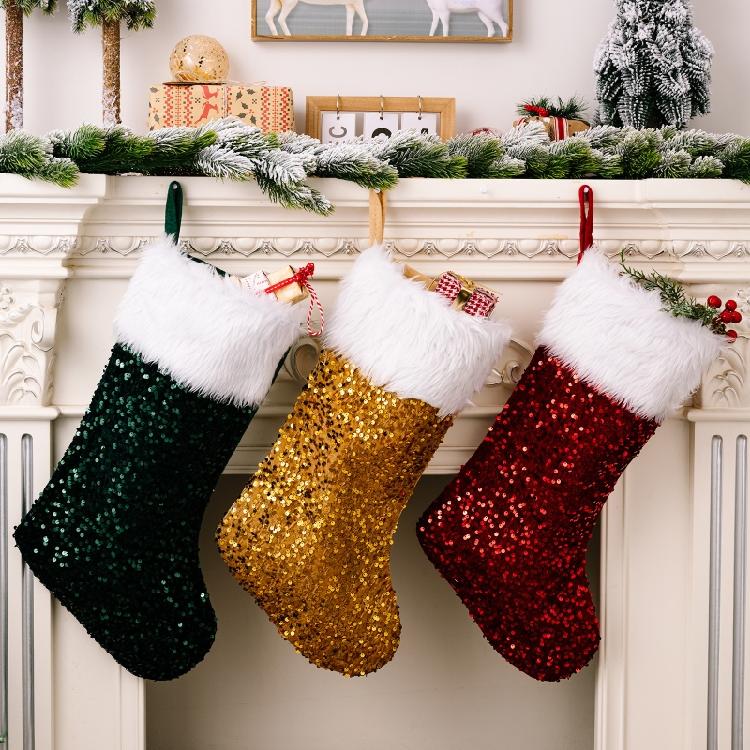 Christmas Stockings Gifts Sequin Cloth Socks Xmas Lovely Gift Bag for Children