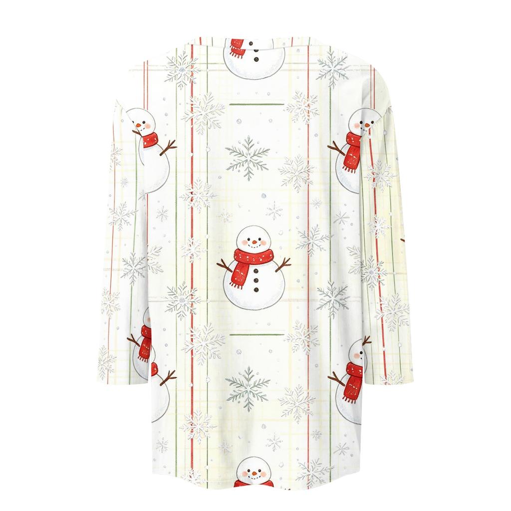 Women's Christmas Printed 3/4 Sleeve Neck Casual Blouse for Holiday Party