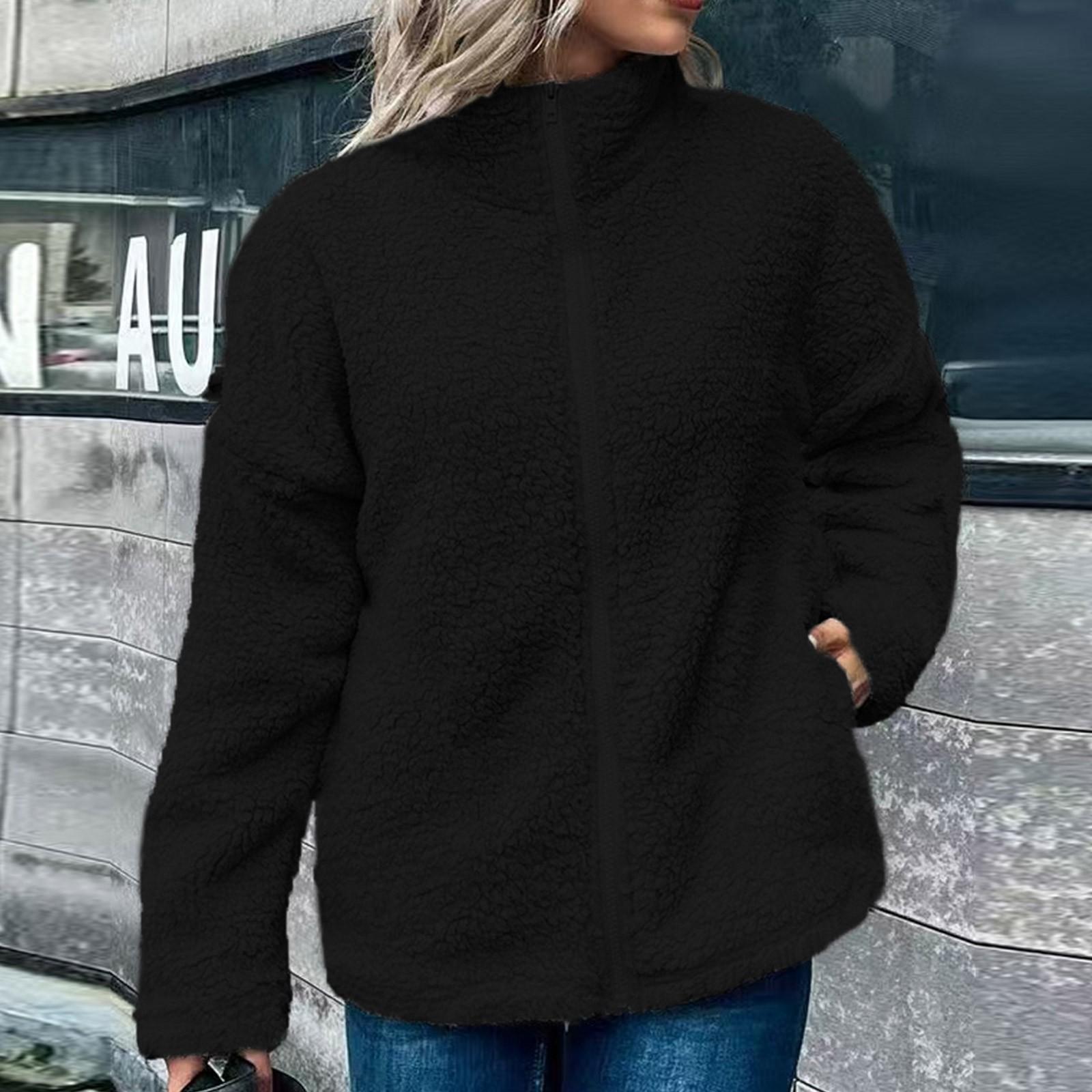 

Жіноча модна повсякденна куртка з довгим рукавом, кардиган, комір-стійка, тепле пальто XL чорний