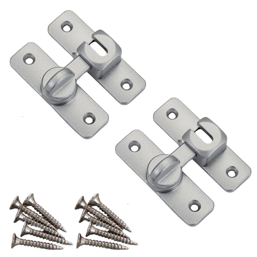 Ideamall Door Lock, Aftermarket Security, for Sliding Doors and Entry Doors, Compatible with 90- and 180-Degree Locks, Set of 2 (Silver)