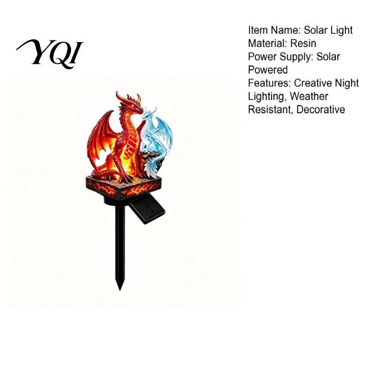 Fiery Dragon Garden Sculpture Solar Light, Fantasy Yard Stake, Waterproof Resin Ornament Gifts for Fans Statue Pathway Light Lawn Patio Decor