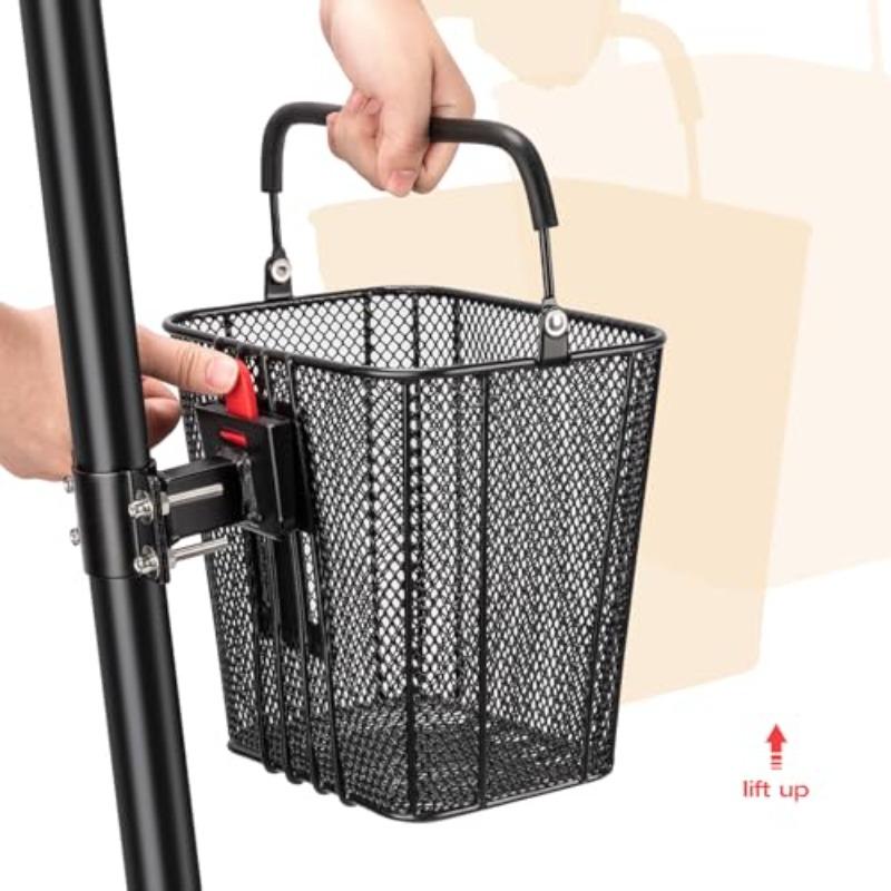 Quick Release Iron Wire Bicycle Basket with Handle, Universal Front Mount for Easy Installation and Removal