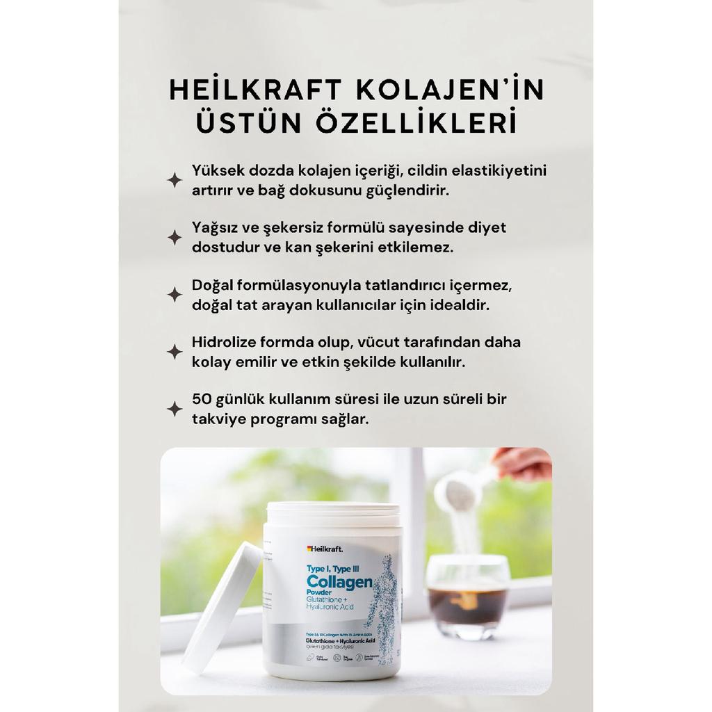 100 %hydrolyized Collagen, Glutathione, Hyaluronic Acid And 15 Amino Acids Containing Food Supplement 50 Days