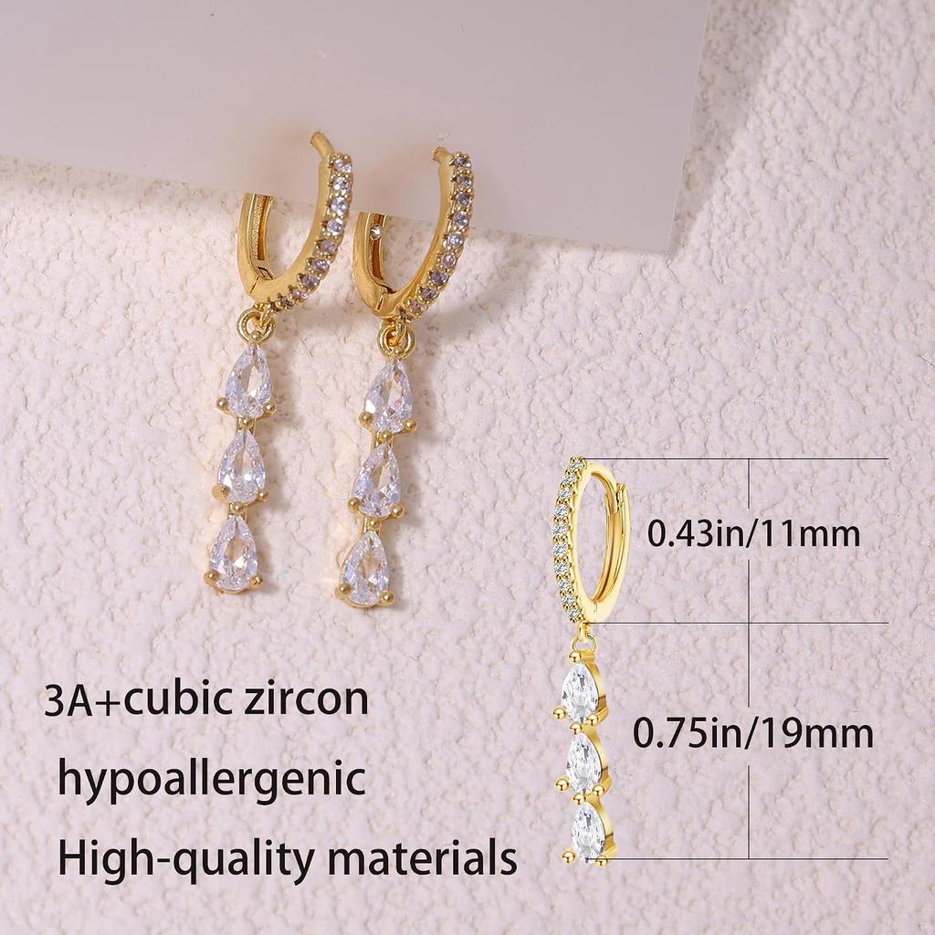 Gold Dangle Earrings for Women,Prom Jewelry Dainty Earring 14K Gold Plated Drop Earrings for Women Trendy Hypoallergenic CZ Dangling Earring
