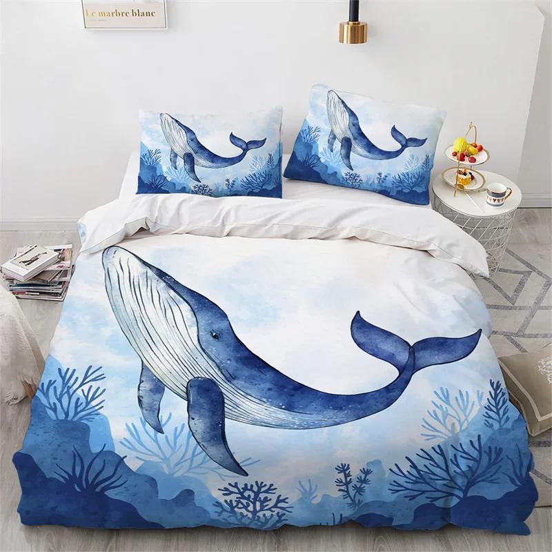 Sea Animal Turtle Duvet Cover Queen Microfiber Dolphin Octopus Conch Starfish Quilt Cover Ocean Theme Bedding Set For Boys Girls