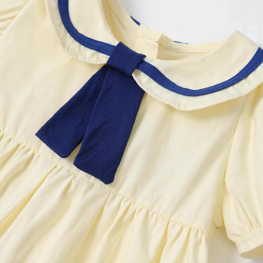 Girls' School-style Short-sleeved Cotton Dress For Children, Children's Casual Dress
