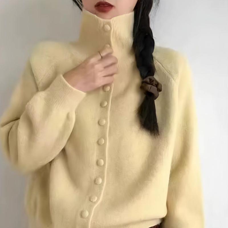 2026 New Soft High Neck Button Down Womens Cardigan Sweater Korean Style Ins Fashion Winter Fall Cozy Knit