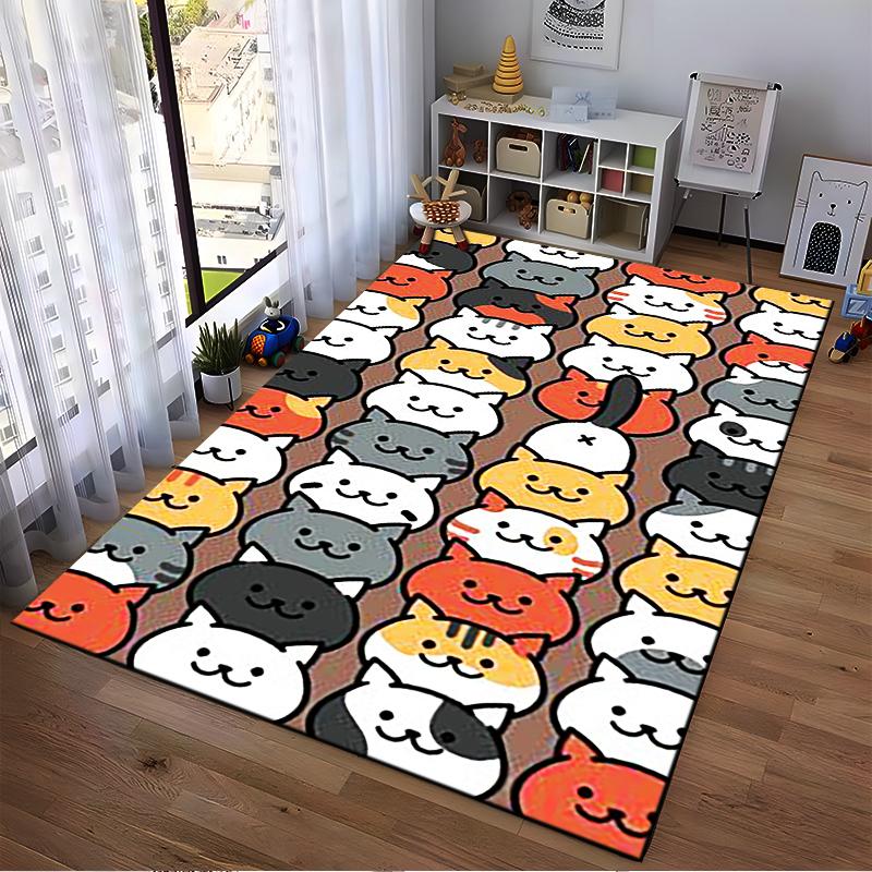 Cute Cartoon Cats Pattern Rug Non-slip Rug Suitable for Living Room and Bedroom Sofas.