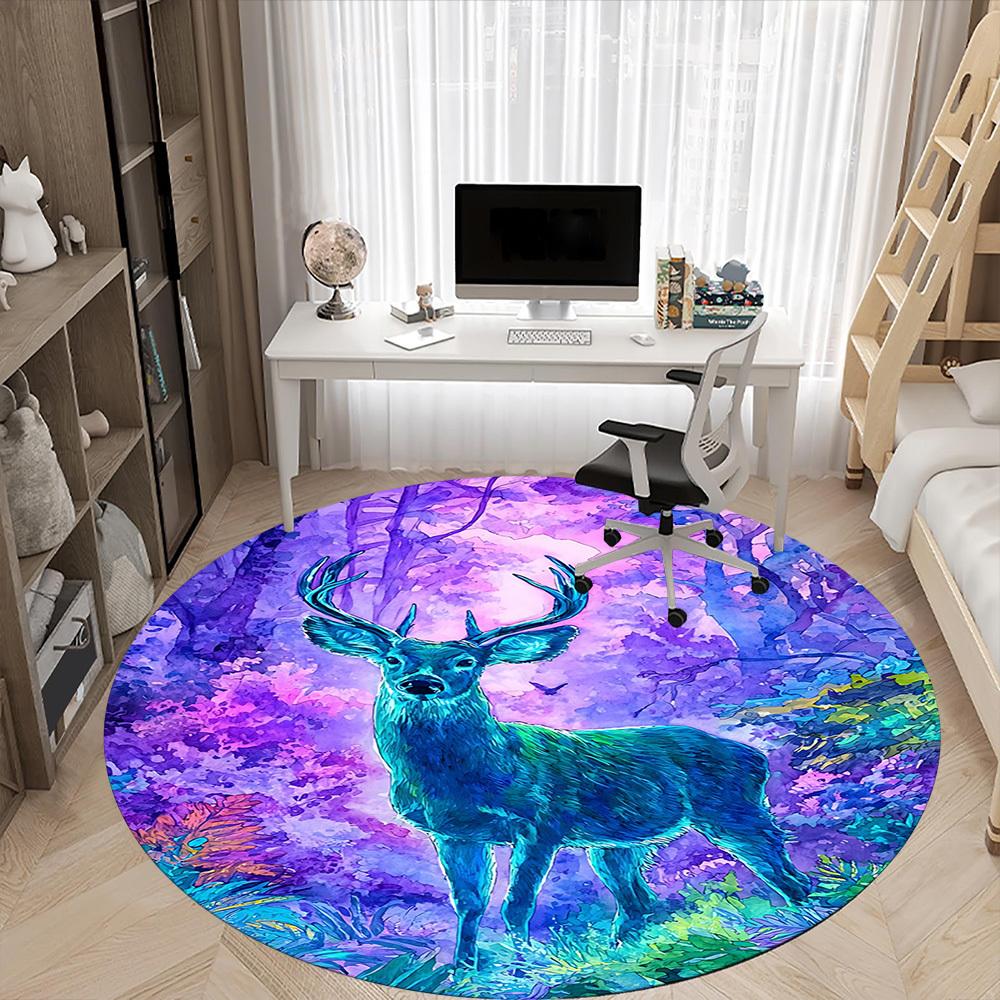 1pc Deer Forest Print Chair Carpet for Office, Soft Flannel Throw Mat, Perfect for Office,Holiday Party Decoration Choice Yy251113066