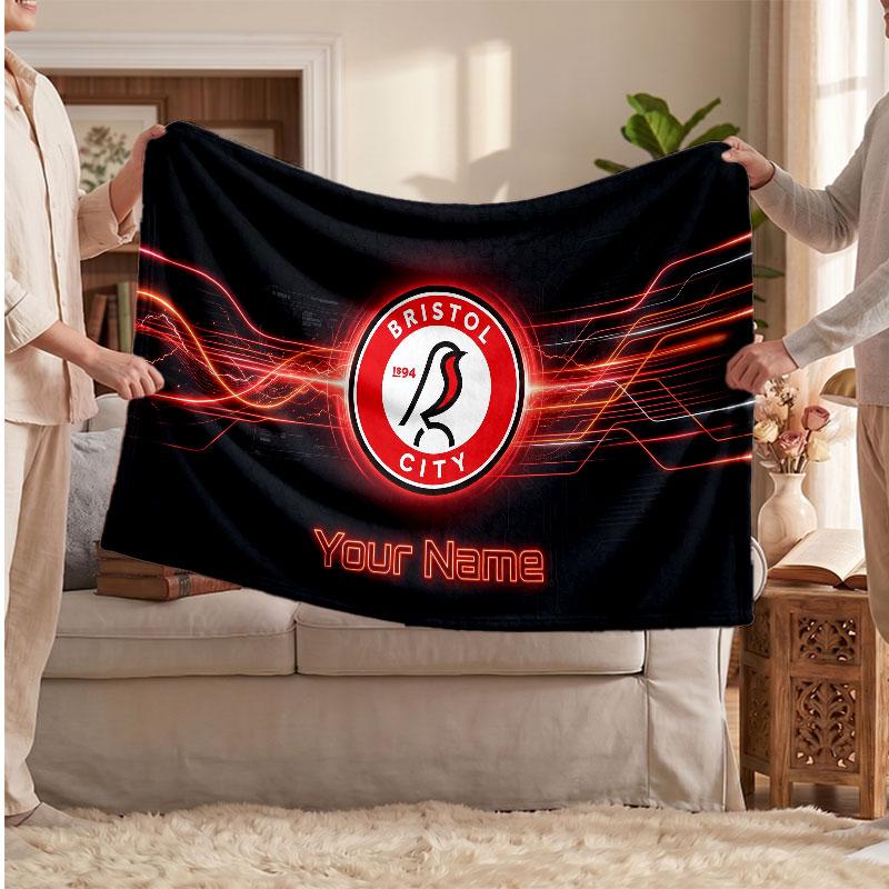 Bristol City Personalized Fleece Blanket With Football Logo, Custom Name Text Soft Warm Home Throw Blanket