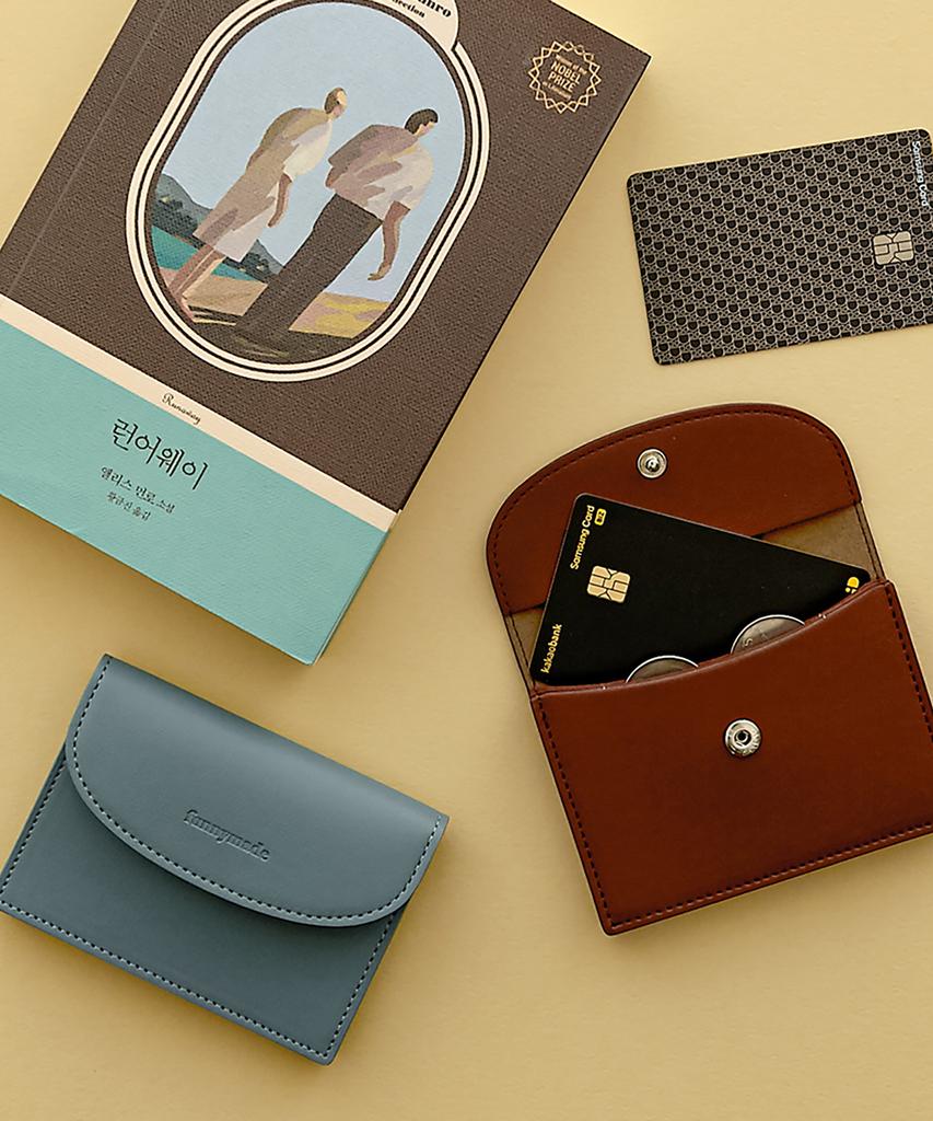 Funnymade [Engraved] 3-Fold Leather Coin Holder Business Card Holder 7 Colors