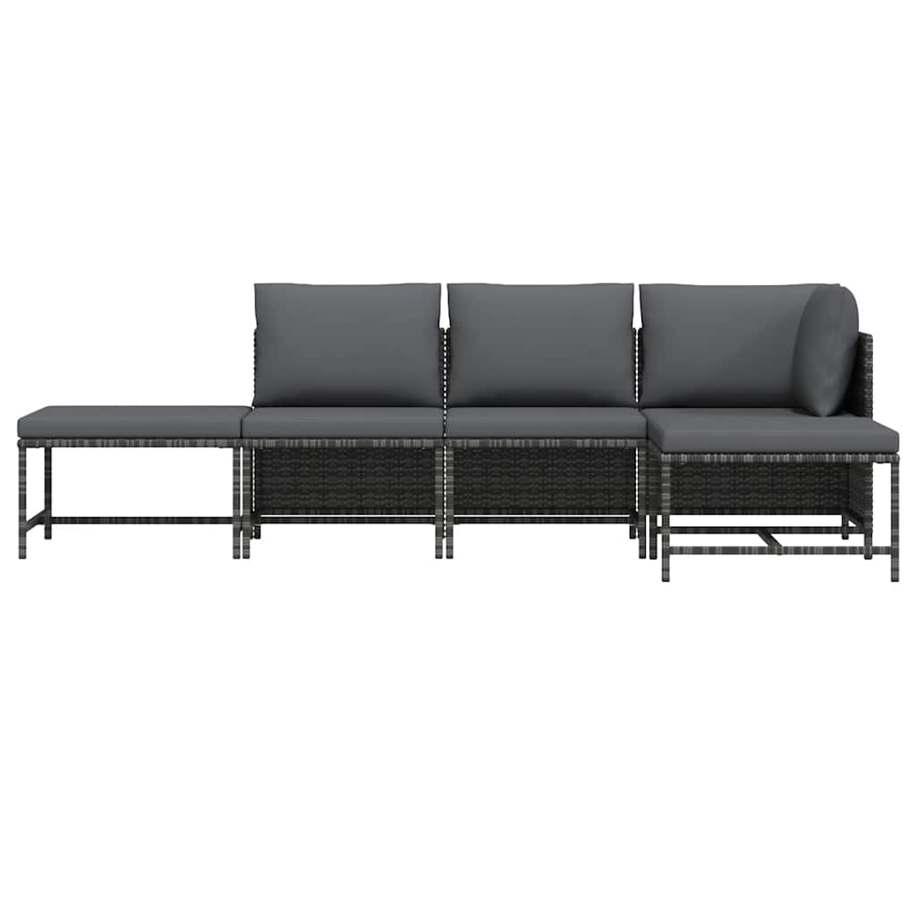 vidaXL 5-tlg. Garten-Sofagarnitur mit Auflagen Grau Poly Rattan