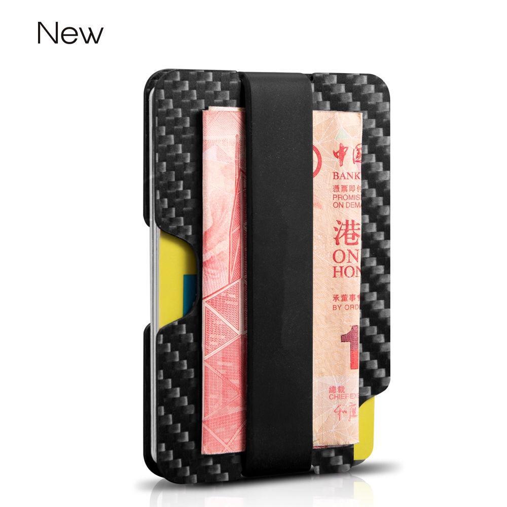 

Кошелек для денег из углеродного волокна с зажимом для долларов, сумка для карт RFID с защитой от размагничивания, ультратонкий черный однотонный ремешок с защитой от кражи