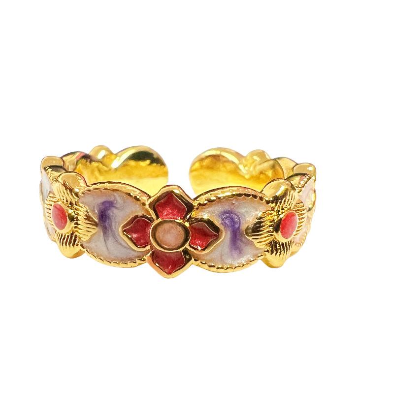 National Tide Style Enamel Color Dripping Oil Opening Ring, Sweet And Cool Retro Niche Temperament, Light Luxury, High-End Sense, Exquisite Ring.