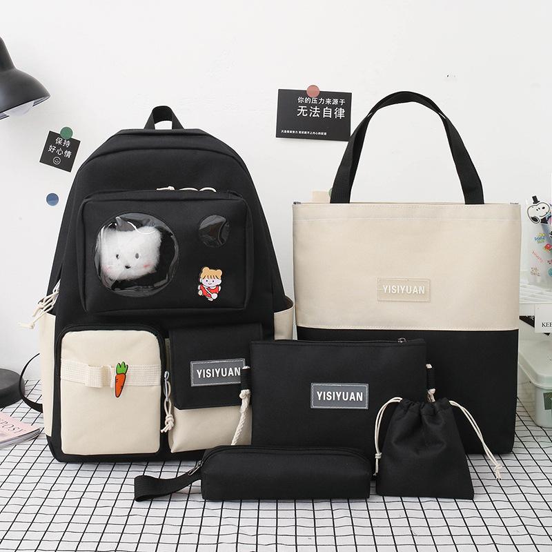 

Five-piece schoolbag for women s versatile junior high school large-capacity student backpack cute high-value new casual backpack for women