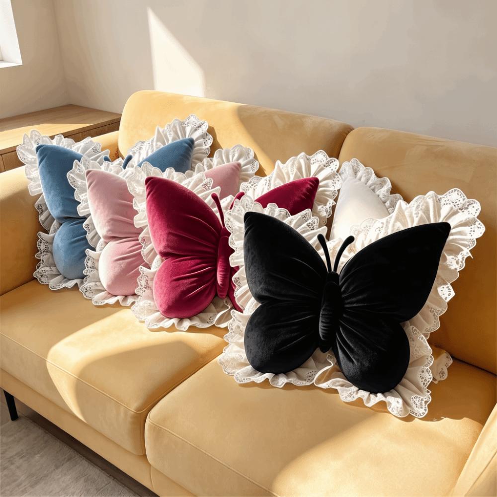 Velvet Bow Plush Cushion Soft Bow Throw Pillow Seat Cushion Butterfly Plush Pillow Bedroom