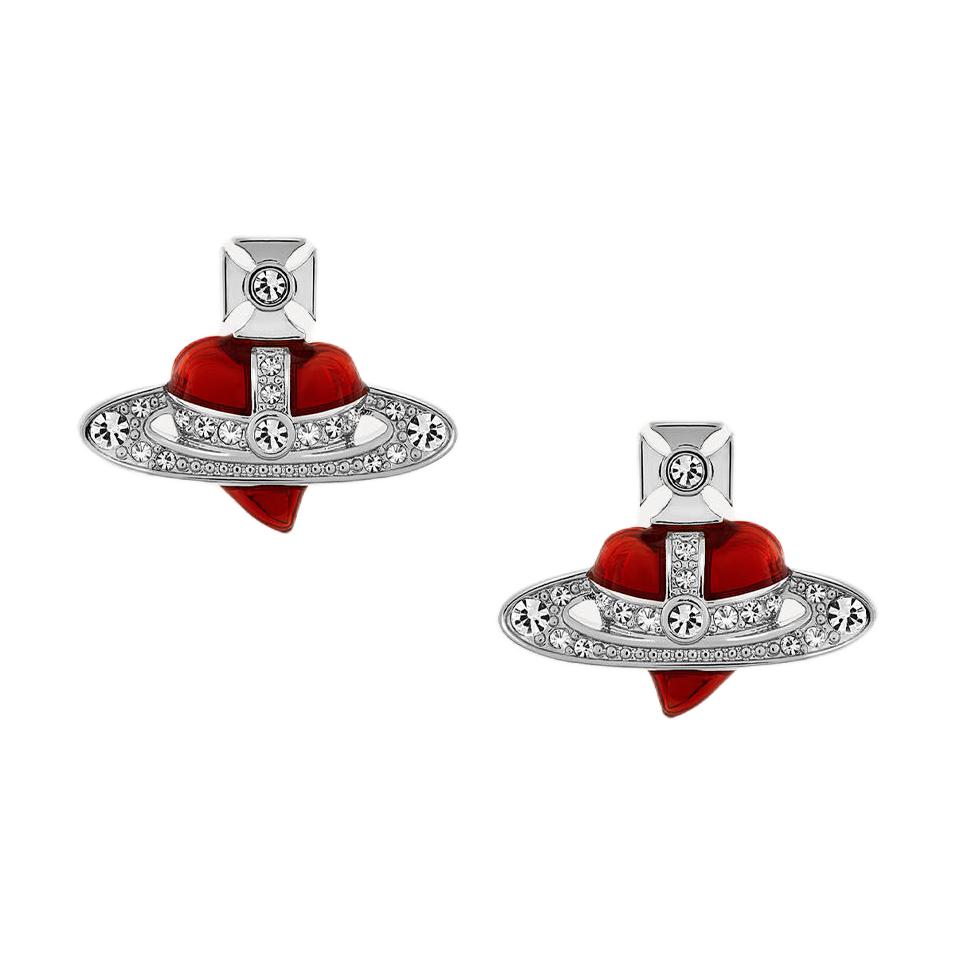 Vivienne Westwood Women's Silver/Red Diamante Heart Asymmetric Heart Crystal Earrings Earrings 6201033K02p383p383