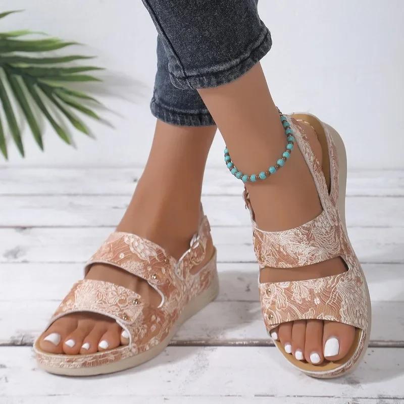 Summer Hot Sale Women's Shoes 2024 High Quality Fashion Women's Sandals Color Block Open Toe Slip-On Flat Women's Sandals