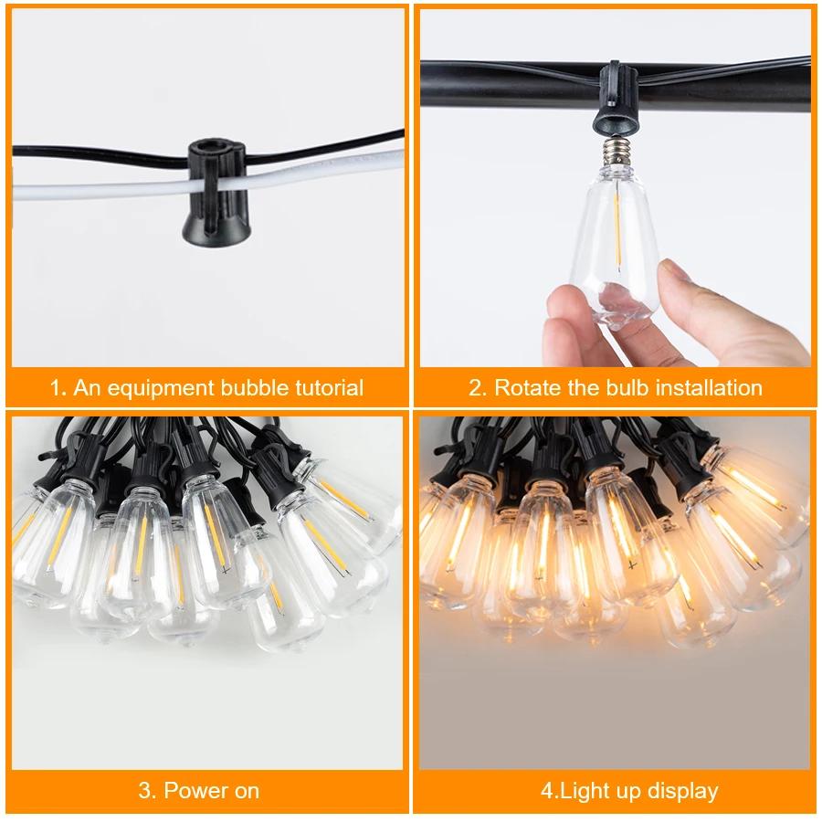 ST38 String Lights Outdoor Garland Connectable Shatterproof Waterproof Plastic LED Bulb Dimmable Patio Garden Decor Fairy Lighst