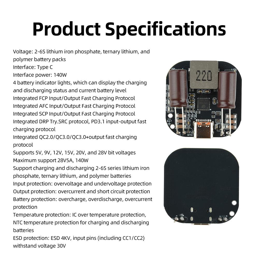Type-C 18V 1A Buck Boost Converter IP1166 Bidirectional Charge Discharge Board Safety Protection for DIY Energy Storage Project