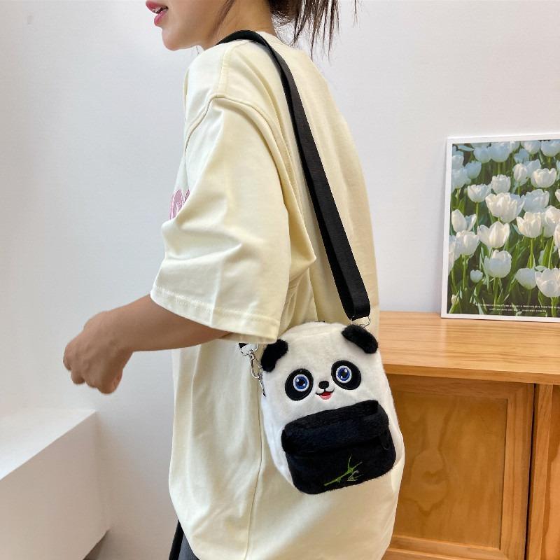Plush bag girl mobile phone bag cute cartoon panda multi-purpose children's shoulder double shoulder messenger bag