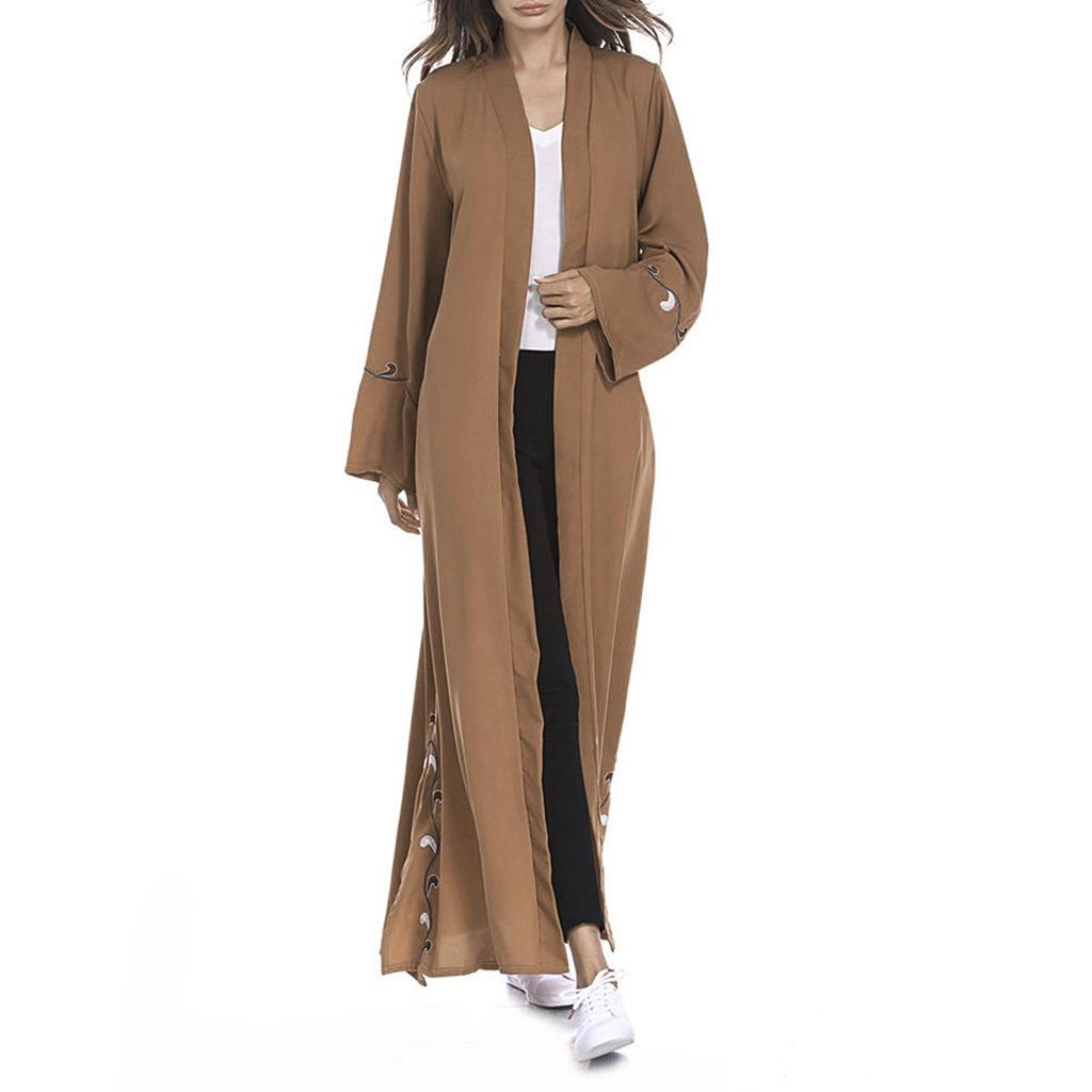 Muslim Women Islamic Embroidered Cardigan Long Coat Middle Long Robe
