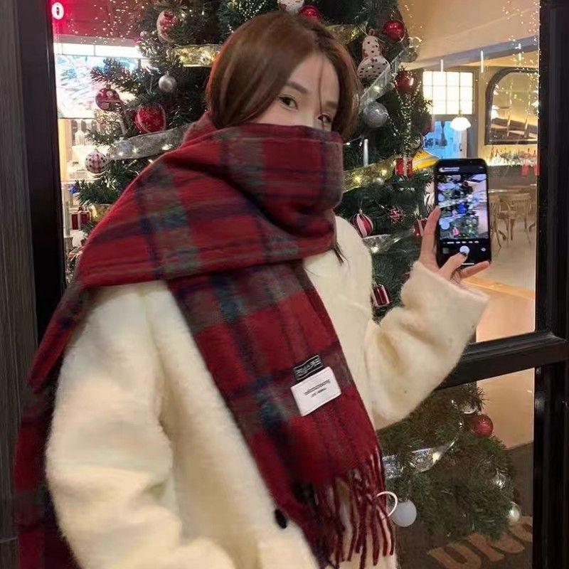 New plaid country towel three-line Christmas red versatile student couple warm scarf autumn and winter