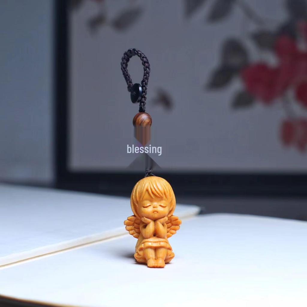 Zlatý Santálový Anděl Dívka Ručně Vyráběná Dřevěná Ozdoba