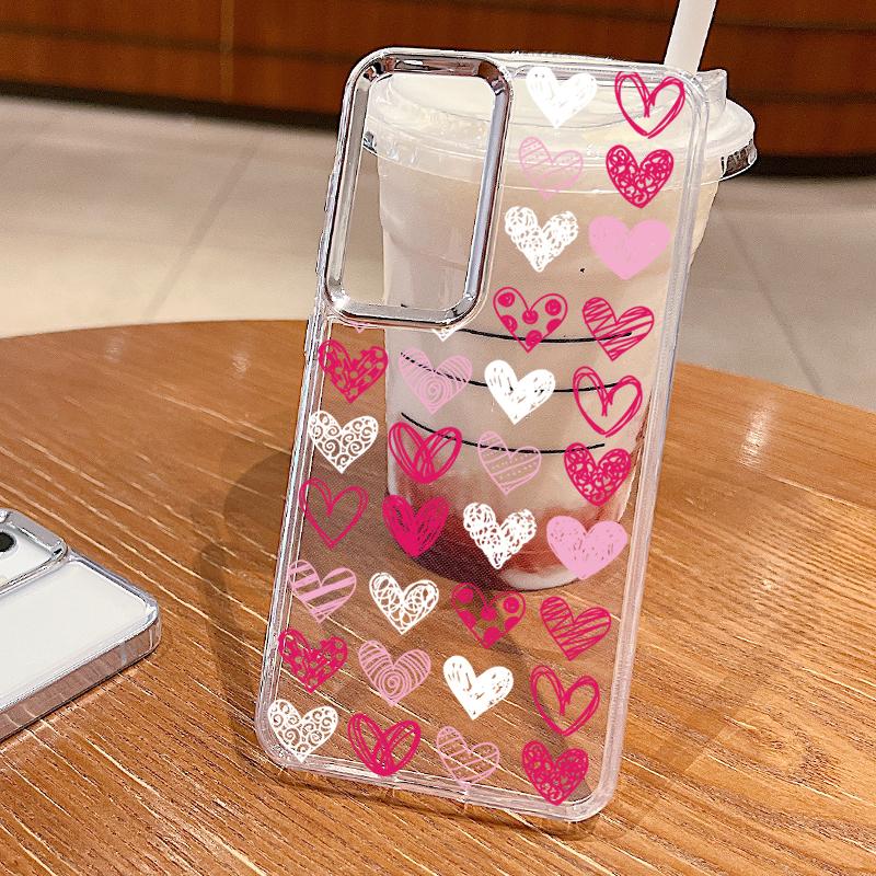 

Для Samsung S24 S23 S22 S21 Ultra Plus S20 Fe A55 A54 A53 A35 A15 5g Love Heart Flower Print Прозрачный чехол из ТПУ с мягкой гальванической оправой для линз Samsung S24