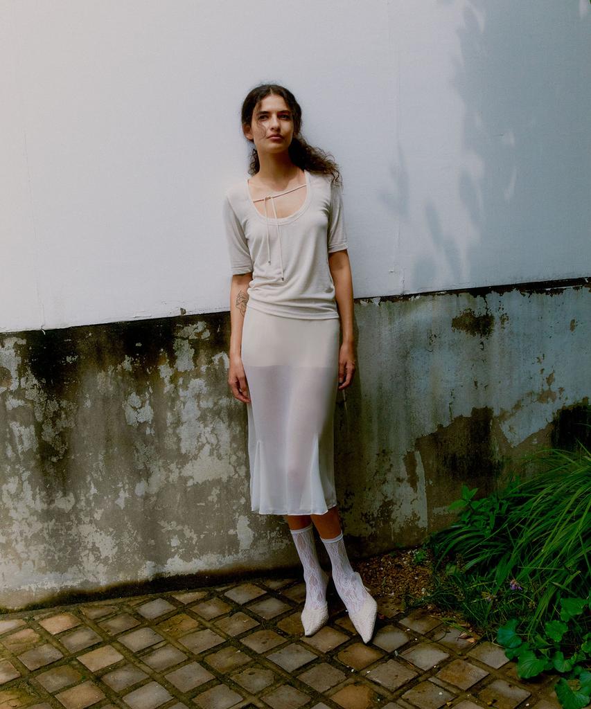 Probo Asymmetrical See-Through Skirt / Light Beige