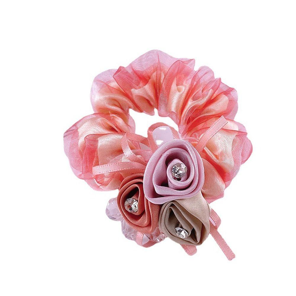 Headwear Beaded Hair Bands Flower Mesh Scrunchies Women Hair Ties Hair Rubber Bands Double Layer